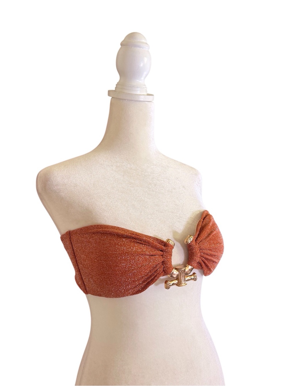 Zaful Rust And Metallic Gold With Gold Tone Metal Decorative Detail Bikini Top